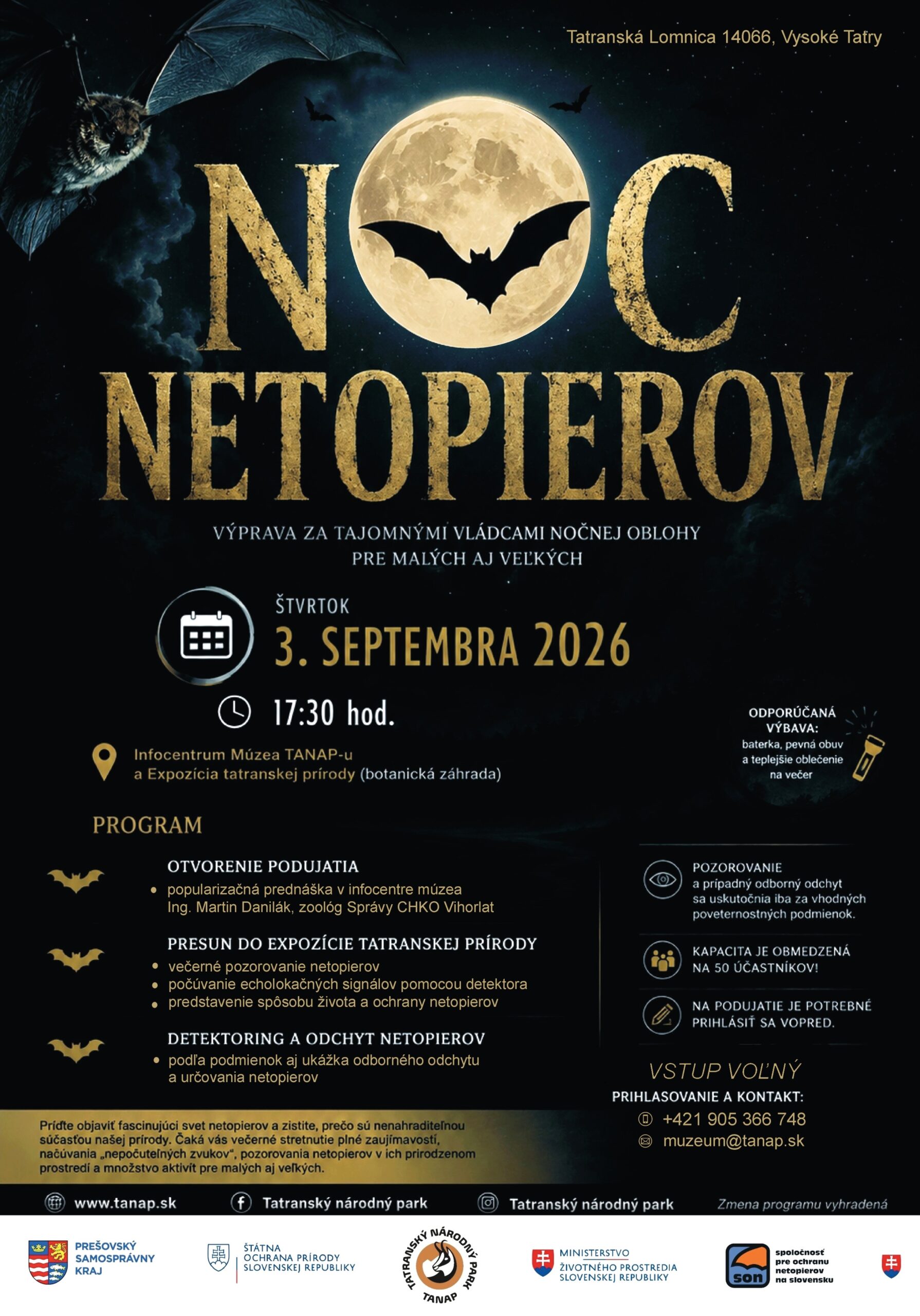 Noc netopierov 3.9.2026 Múzeum TANAP-u Tatranská Lomnica