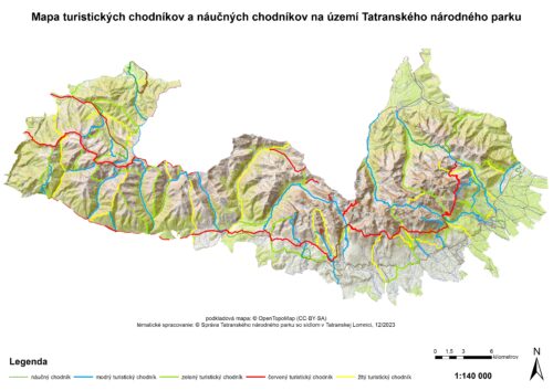 Mapa turistických chodníkov a náučných chodníkov na území TANAP-u